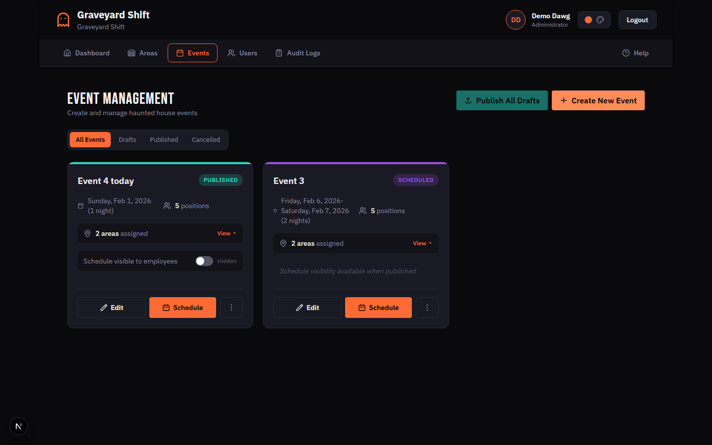 Event date list showing two unlocked dates and one locked date with a lock icon