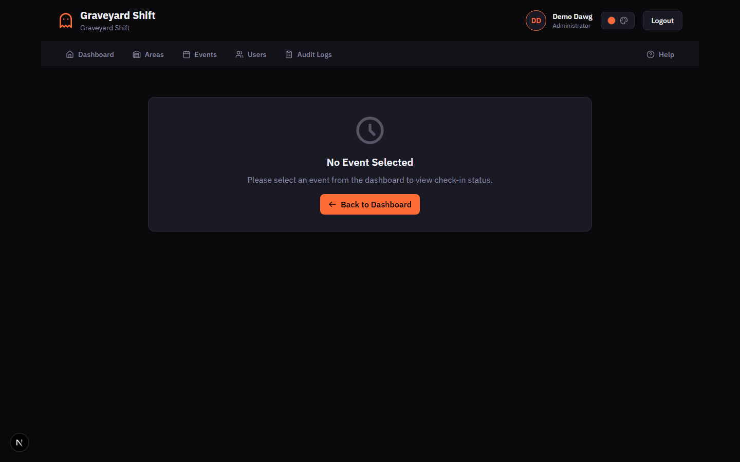 Admin check-in dashboard highlighting the Not Checked In card and gray status indicators for absent staff